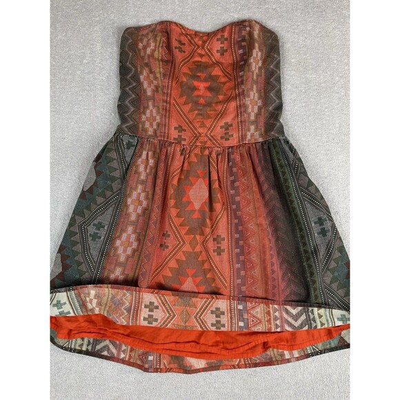 Arizona Jeans Aztec Tribal Print Strapless Dress Women's Size Large Short Cotton - Picture 3 of 14